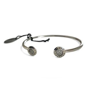Authentic Retired Pandora Signature Logo Pave Silver Clear CZ-2 Open End Bangle